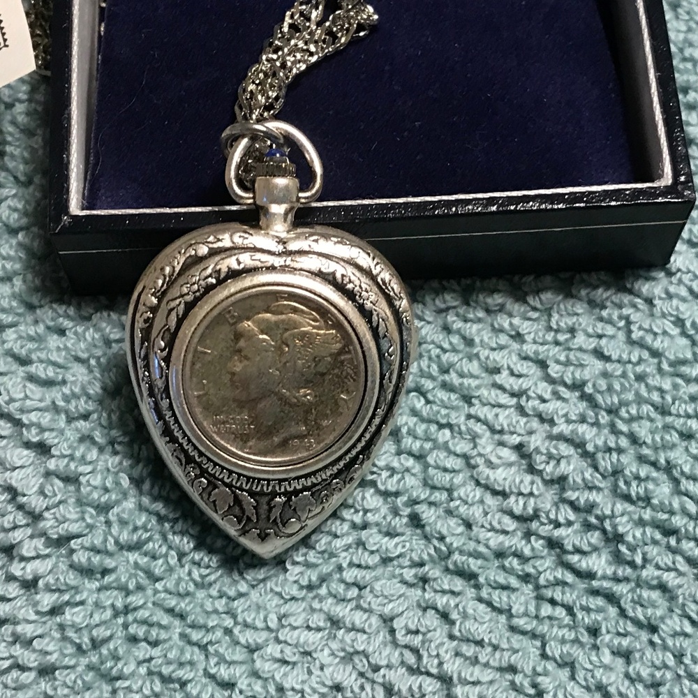1941 Mercury Dime Heart Shaped Locket Watch with COA